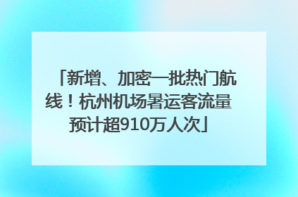 新增、加密一批热门航线！杭州机场暑运客流量预计超910万人次